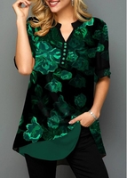 ROTITA Button Detail Split Neck Half Sleeve Blouse