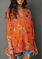 ROTITA Button Detail Split Neck Printed Blouse