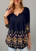 ROTITA Button Detail Three Quarter Sleeve Tribal Print Blouse