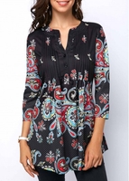 ROTITA Button Detail Three Quarter Sleeve Tunic Blouse