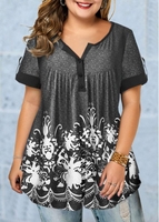 ROTITA Button Detail Tribal Print Short Sleeve Blouse