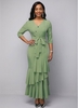 ROTITA Button Detail V Neck Ruffle Hem Sage Green Chiffon Dress