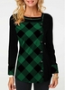 ROTITA Button Embellished Plaid Print Long Sleeve T Shirt