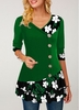 ROTITA Button Floral Print V Neck T Shirt
