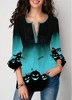 ROTITA Button Front Flare Sleeve Halloween Print Blouse