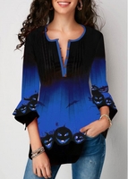 ROTITA Button Front Flare Sleeve Halloween Print Blouse