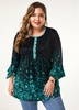ROTITA Button Front Flower Print Flare Sleeve Blouse