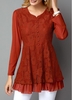 ROTITA Button Front Long Sleeve Red Lace T Shirt