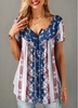 ROTITA Button Front Short Sleeve American Flag Print T Shirt