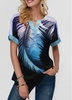 ROTITA Button Front Short Sleeve Palm Leaf Print Blouse