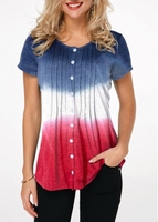 ROTITA Button Front Tie Dye Print Crinkle Chest T Shirt