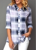 ROTITA Button Front Turndown Collar Plaid Print Blouse