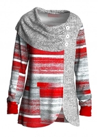 ROTITA Button Geometric Print Asymmetric Hem Tunic Top