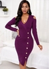 ROTITA Button Long Sleeve Cold Shoulder Sweater Dress