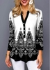 ROTITA Button Split Neck Tribal Print Blouse