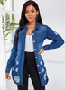 ROTITA Button Up Asymmetric Hem Shredded Denim Blouse
