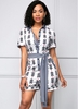 ROTITA Button Up Belted Short Sleeve Romper