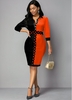 ROTITA Button Up Color Block Turndown Collar Dress