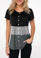 ROTITA Button Up Crinkle Chest Star Print T Shirt