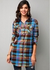 ROTITA Button Up Curved Hem Plaid Print Blue Shirt