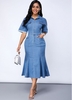 ROTITA Button Up Cutout Back Pocket Denim Dress