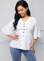 ROTITA Button Up Flare Sleeve White Blouse