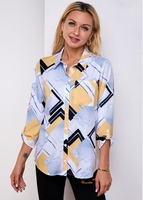ROTITA Button Up Geometric Print Roll Tab Sleeve Shirt