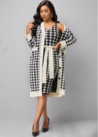 ROTITA Button Up Houndstooth Print Pocket Cardigan