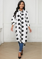 ROTITA Button Up Lantern Sleeve Polka Dot Blouse