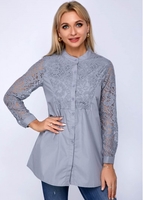 ROTITA Button Up Long Sleeve Lace Panel Blouse