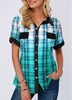 ROTITA Button Up Plaid Print Gradient Blouse