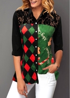 ROTITA Button Up Plaid Print Lace Panel Shirt