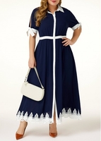 ROTITA Button Up Plus Size Turndown Collar Maxi Dress