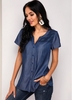 ROTITA Button Up Short Sleeve Lace Panel Blouse