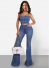 ROTITA Button Up Spaghetti Strap Denim Cami and Flare Pants
