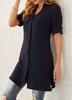 ROTITA Button Up Split Neck Navy Blue Blouse