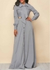 ROTITA Button Up Stripe Print Tie Neck Dress