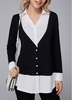 ROTITA Button Up Turndown Collar Contrast T Shirt