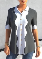 ROTITA Button Up Turndown Collar Grey Blouse