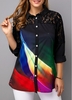 ROTITA Button Up Turndown Collar Lace Patchwork Blouse