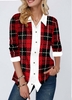 ROTITA Button Up Turndown Collar Plaid Blouse