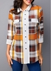 ROTITA Button Up Turndown Collar Plaid Print Shirt