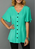 ROTITA Button Up V Neck Short Sleeve T Shirt