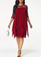 ROTITA Chiffon Overlay Three Quarter Sleeve Dress