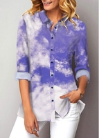 ROTITA Cloud Print Turndown Collar Button Up Shirt