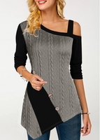 ROTITA Cold Shoulder Asymmetric Hem Button Detail T Shirt