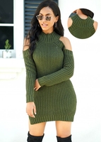 ROTITA Cold Shoulder Long Sleeve Sweater Dress