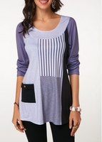 ROTITA Color Block Long Sleeve Tunic T Shirt