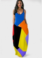 ROTITA Color Block Spaghetti Strap Side Pocket Dress