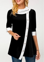 ROTITA Contrast Panel Eyelet Detail Asymmetric Hem Tunic Top